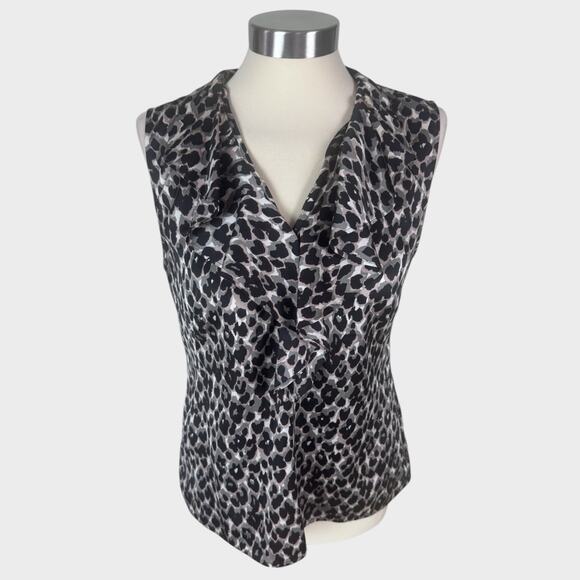 Ann Taylor Petite 10P Black Gray Leopard Print Sleeveless Blouse - Picture 1 of 7